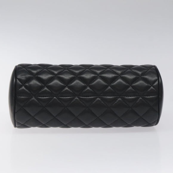 VERSACE Chain Shoulder Bag Leather Black Gold Auth 130264