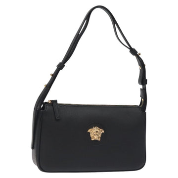VERSACE Shoulder Bag Leather Black Gold Auth 130265