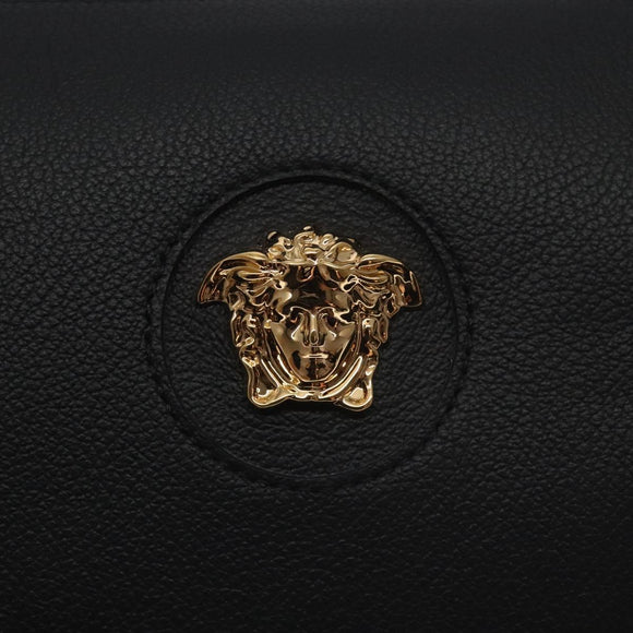 VERSACE Shoulder Bag Leather Black Gold Auth 130265