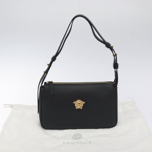 VERSACE Shoulder Bag Leather Black Gold Auth 130265