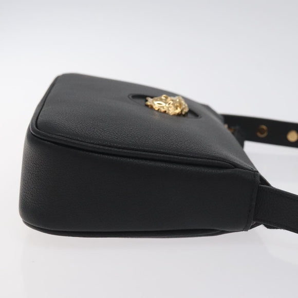 VERSACE Shoulder Bag Leather Black Gold Auth 130265