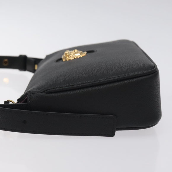 VERSACE Shoulder Bag Leather Black Gold Auth 130265