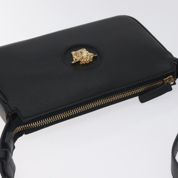 VERSACE Shoulder Bag Leather Black Gold Auth 130265