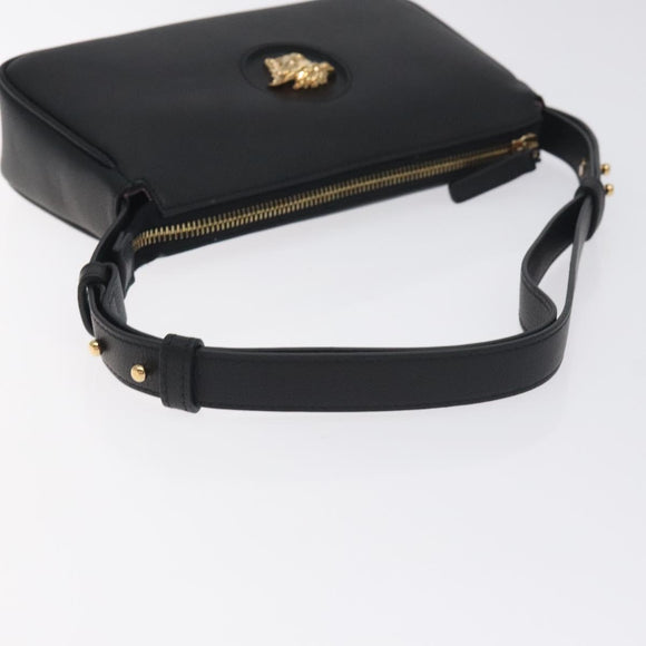 VERSACE Shoulder Bag Leather Black Gold Auth 130265