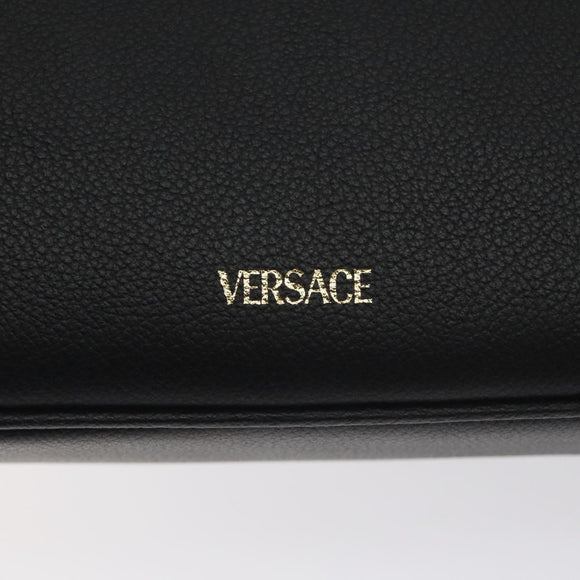 VERSACE Shoulder Bag Leather Black Gold Auth 130266