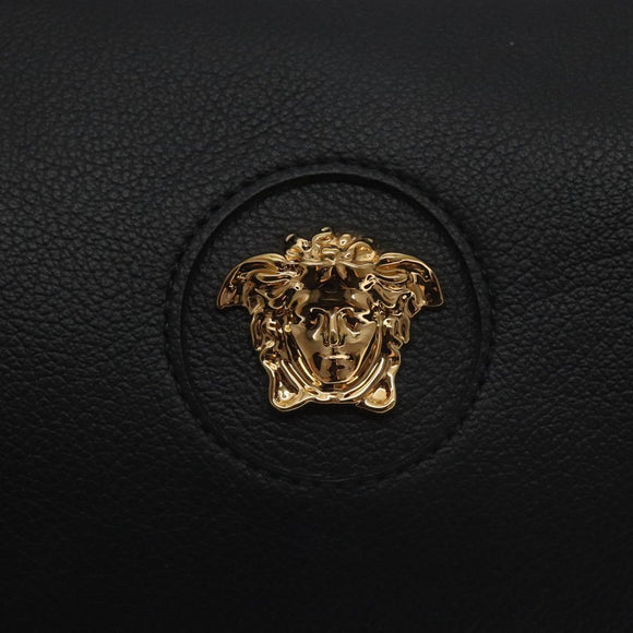 VERSACE Shoulder Bag Leather Black Gold Auth 130266
