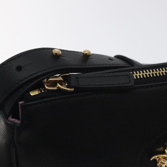 VERSACE Shoulder Bag Leather Black Gold Auth 130266