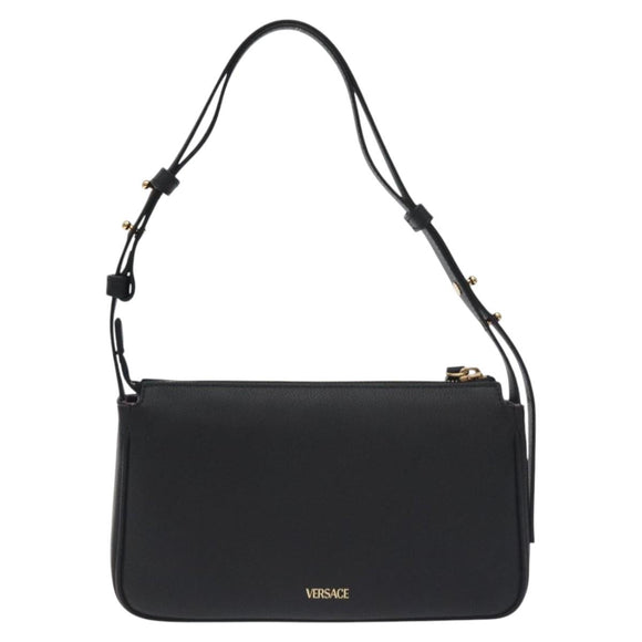 VERSACE Shoulder Bag Leather Black Gold Auth 130266