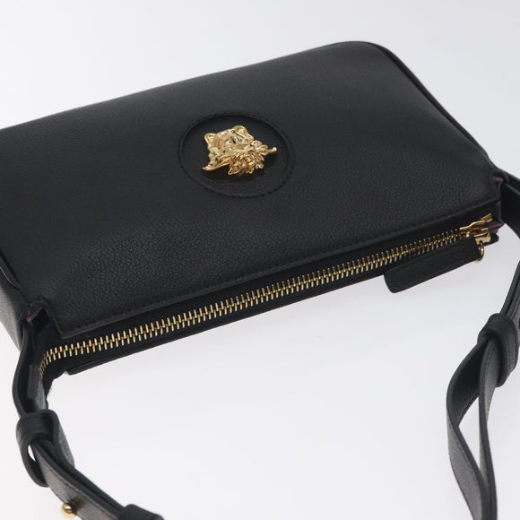 VERSACE Shoulder Bag Leather Black Gold Auth 130266