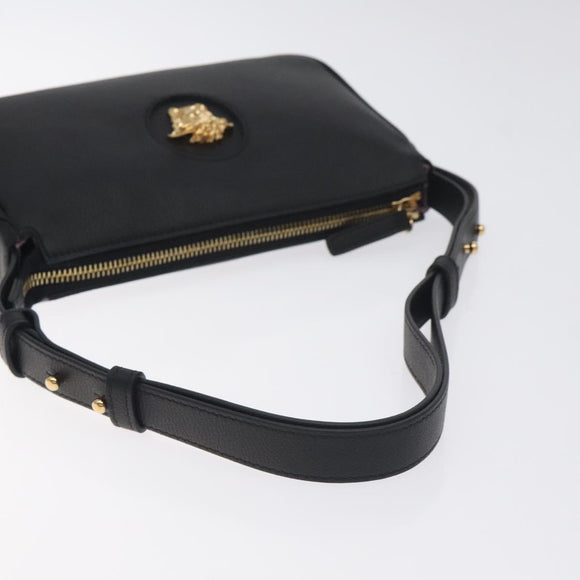 VERSACE Shoulder Bag Leather Black Gold Auth 130266