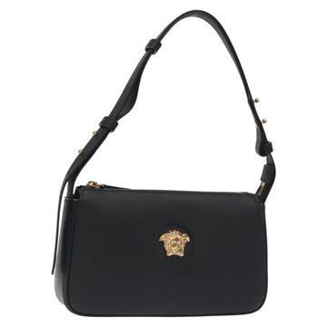 VERSACE Shoulder Bag Leather Black Gold Auth 130267