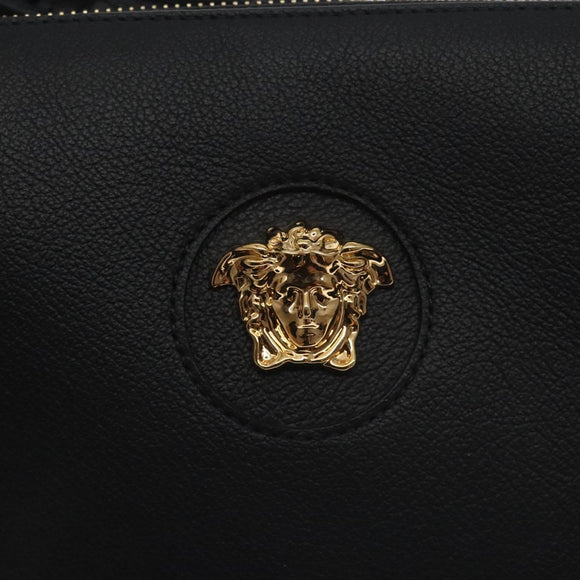 VERSACE Shoulder Bag Leather Black Gold Auth 130267
