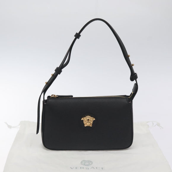 VERSACE Shoulder Bag Leather Black Gold Auth 130267