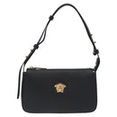 VERSACE Shoulder Bag Leather Black Gold Auth 130267-13