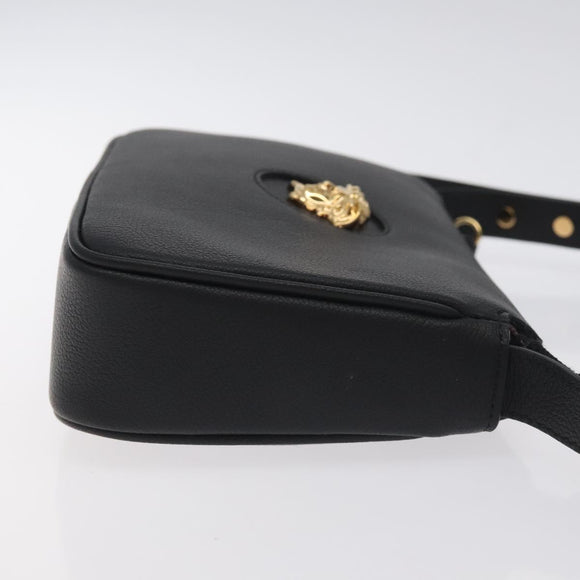 VERSACE Shoulder Bag Leather Black Gold Auth 130267