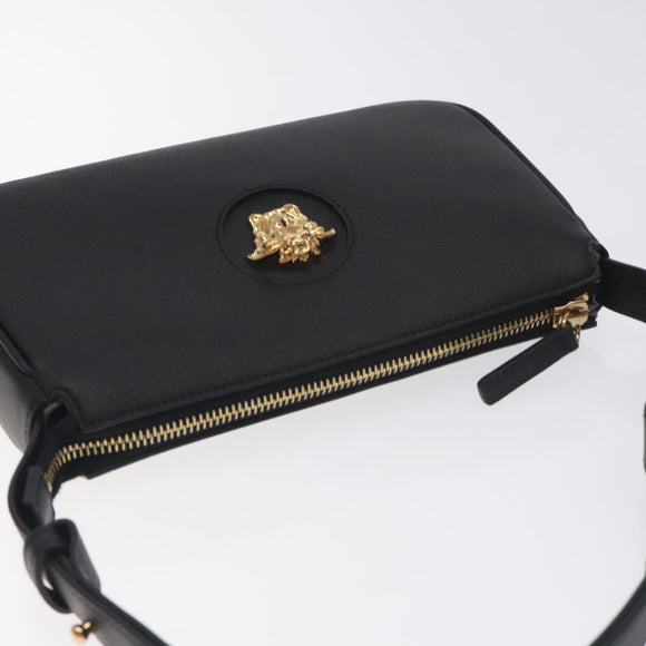 VERSACE Shoulder Bag Leather Black Gold Auth 130267