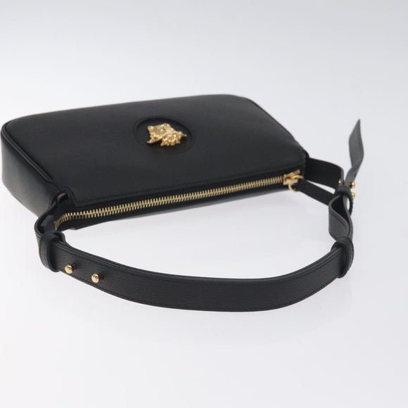 VERSACE Shoulder Bag Leather Black Gold Auth 130267