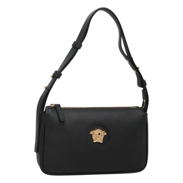 VERSACE Shoulder Bag Leather Black Gold Auth 130268