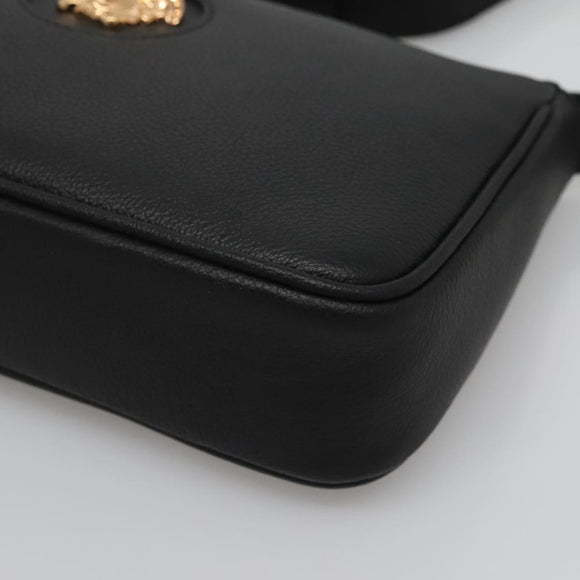 VERSACE Shoulder Bag Leather Black Gold Auth 130268