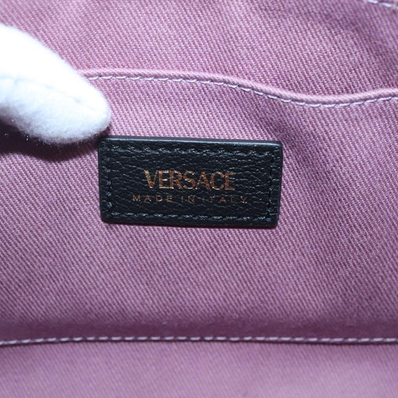 VERSACE Shoulder Bag Leather Black Gold Auth 130268