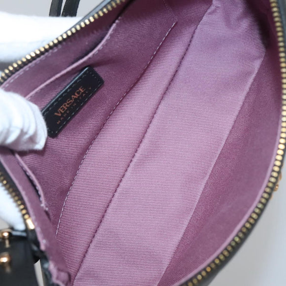 VERSACE Shoulder Bag Leather Black Gold Auth 130268