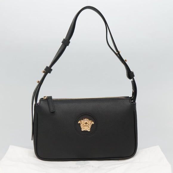 VERSACE Shoulder Bag Leather Black Gold Auth 130268