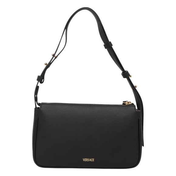 VERSACE Shoulder Bag Leather Black Gold Auth 130268