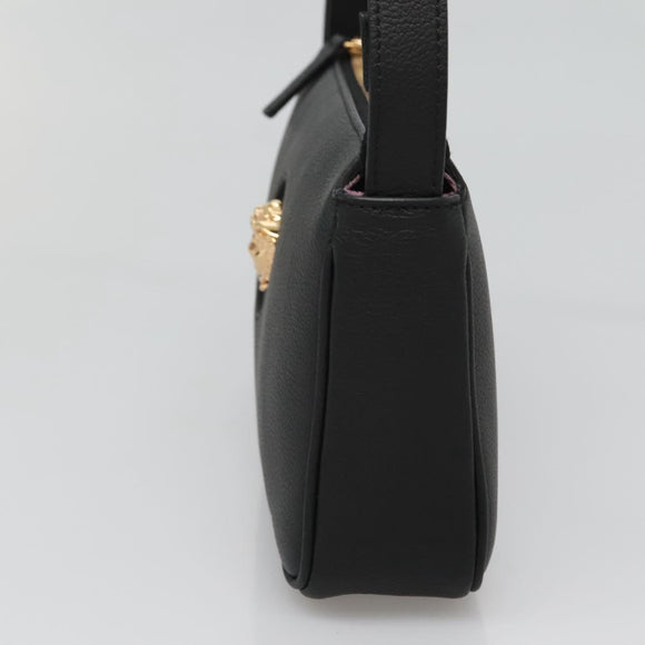 VERSACE Shoulder Bag Leather Black Gold Auth 130268