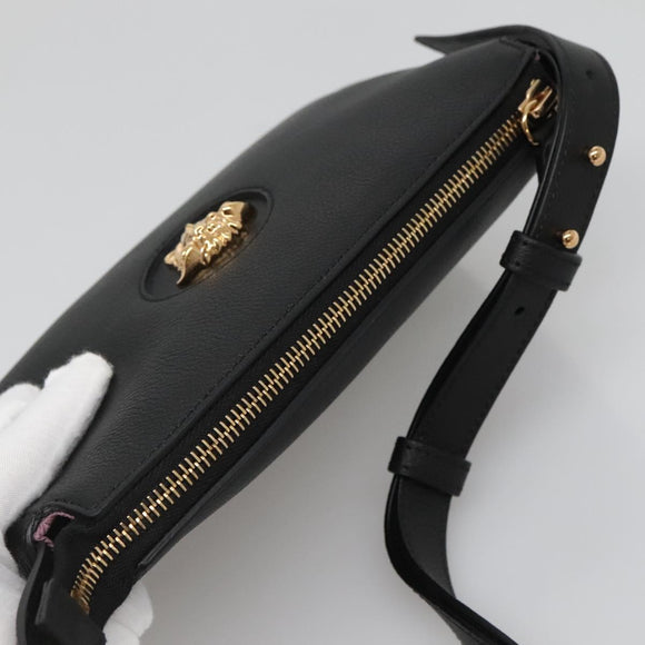 VERSACE Shoulder Bag Leather Black Gold Auth 130268