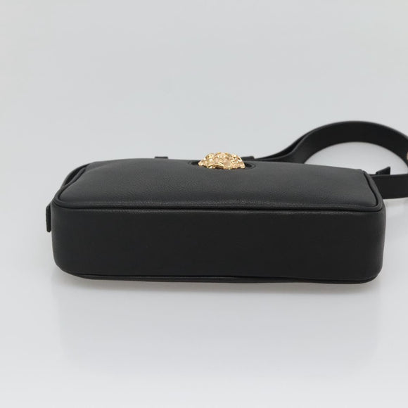 VERSACE Shoulder Bag Leather Black Gold Auth 130268