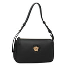 VERSACE Shoulder Bag Leather Black Gold Auth 130270-1