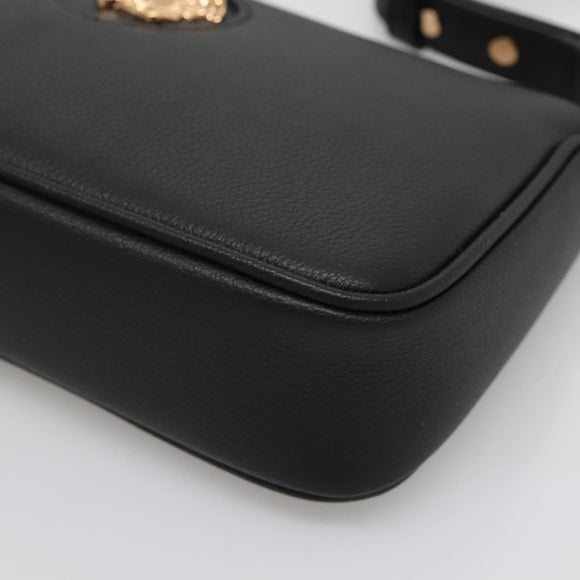 VERSACE Shoulder Bag Leather Black Gold Auth 130270