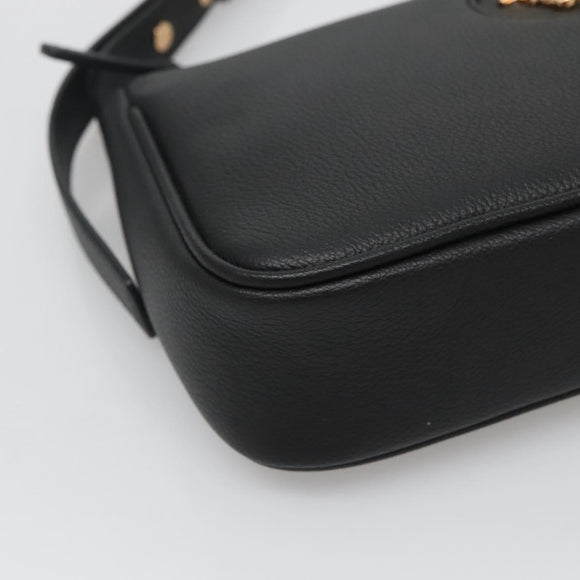 VERSACE Shoulder Bag Leather Black Gold Auth 130270