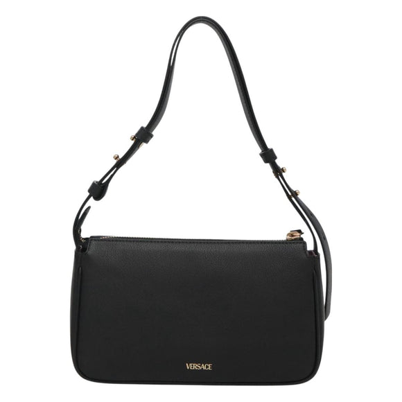 VERSACE Shoulder Bag Leather Black Gold Auth 130270