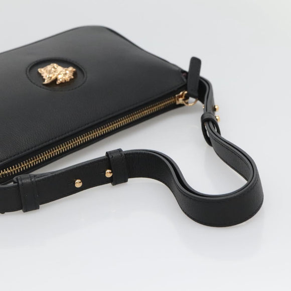 VERSACE Shoulder Bag Leather Black Gold Auth 130270