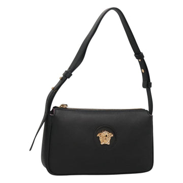 VERSACE Shoulder Bag Leather Black Gold Auth 130271