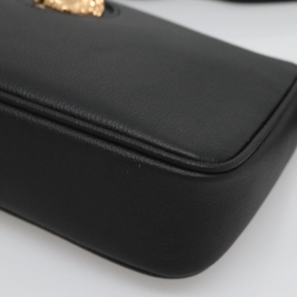 VERSACE Shoulder Bag Leather Black Gold Auth 130271
