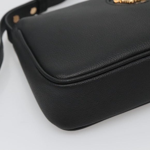 VERSACE Shoulder Bag Leather Black Gold Auth 130271
