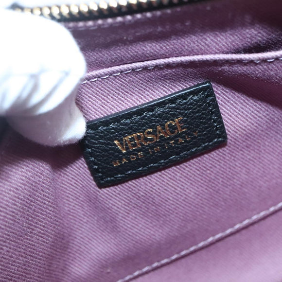 VERSACE Shoulder Bag Leather Black Gold Auth 130271