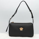 VERSACE Shoulder Bag Leather Black Gold Auth 130271-12