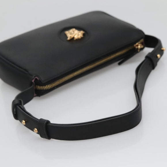 VERSACE Shoulder Bag Leather Black Gold Auth 130271