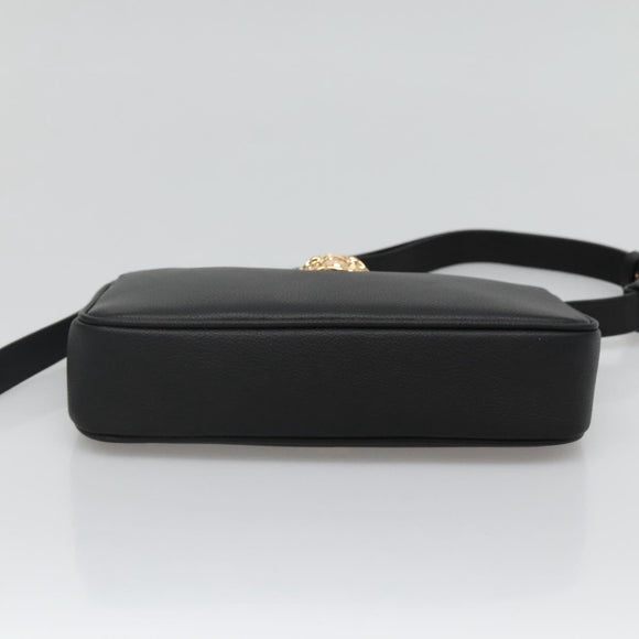 VERSACE Shoulder Bag Leather Black Gold Auth 130271