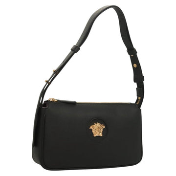 VERSACE Shoulder Bag Leather Black Gold Auth 130273