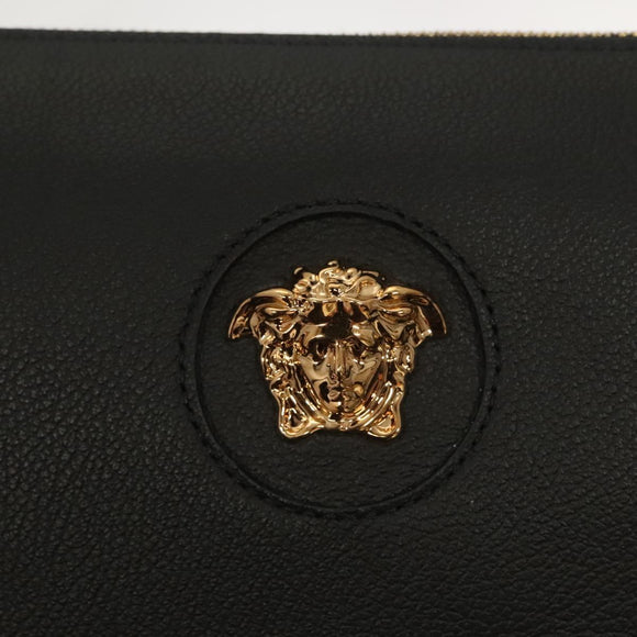 VERSACE Shoulder Bag Leather Black Gold Auth 130273