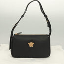 VERSACE Shoulder Bag Leather Black Gold Auth 130273-12