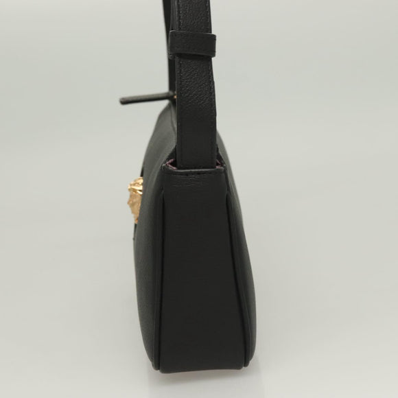 VERSACE Shoulder Bag Leather Black Gold Auth 130273