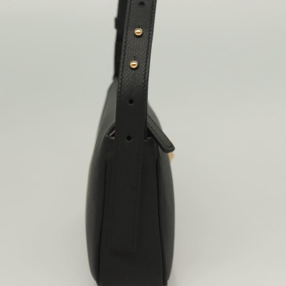 VERSACE Shoulder Bag Leather Black Gold Auth 130273