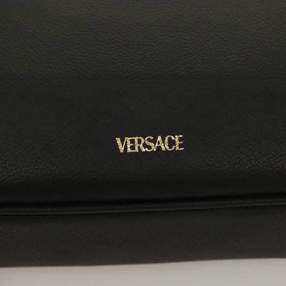 VERSACE Shoulder Bag Leather Black Gold Auth 130274