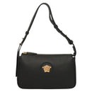 VERSACE Shoulder Bag Leather Black Gold Auth 130274-13