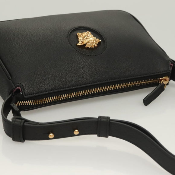 VERSACE Shoulder Bag Leather Black Gold Auth 130274